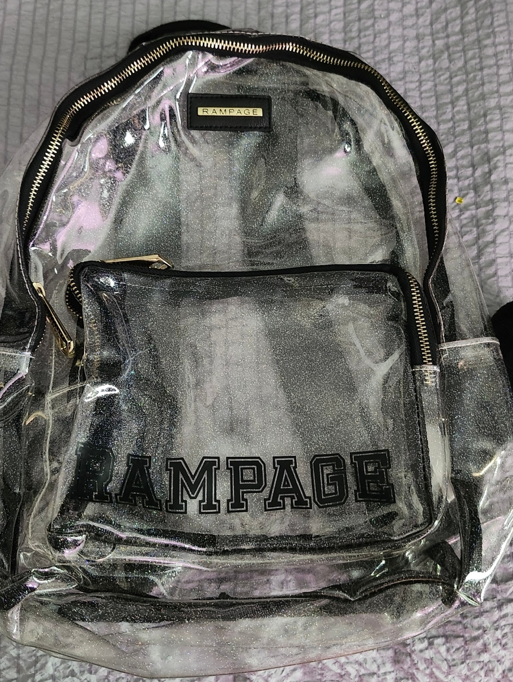 Rampage Clear Black Glitter Backpack - Transparent PVC School Bag